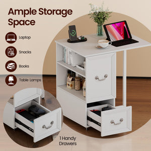 Rolling End Table with Charging Station & LED Lights