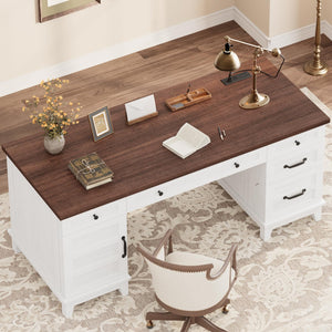 60-Inch Executive Desk with File Drawers & Charging Station
