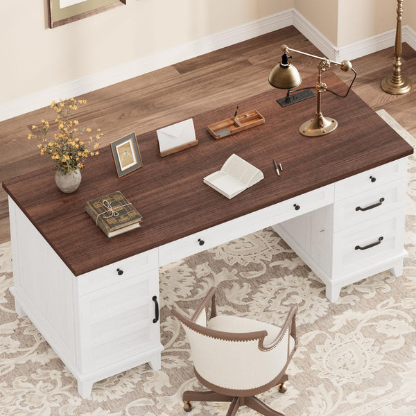 60-Inch Executive Desk with File Drawers & Charging Station
