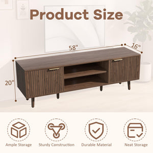 58" Fluted TV Stand with Adjustable Shelves & Cabinet Storage