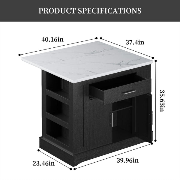 Kitchen Island with Drop Leaf & Power Outlet