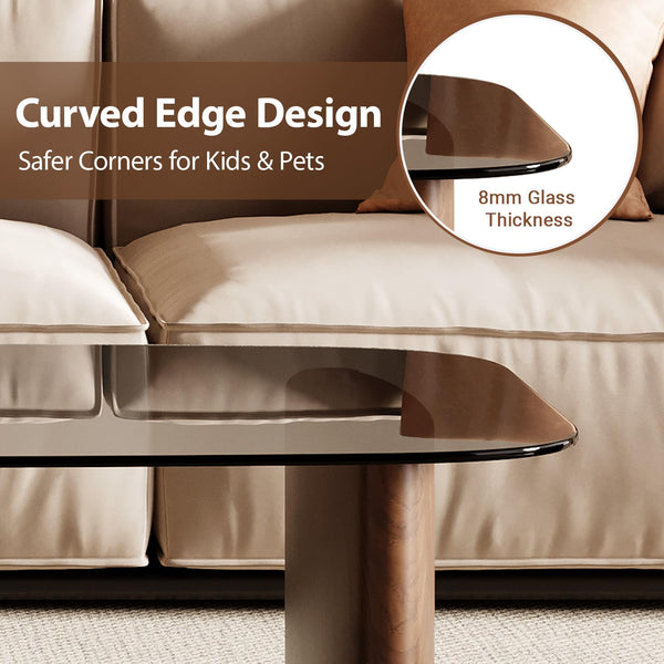 Modern Glass Coffee Table with Wooden Base