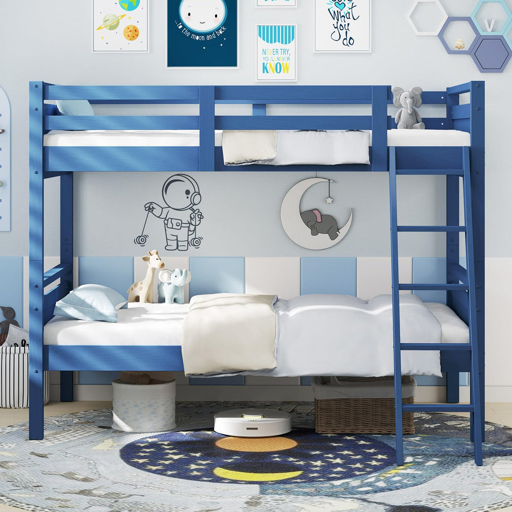 Twin Over Twin Bunk Bed with Ladder & Safety Guardrails
