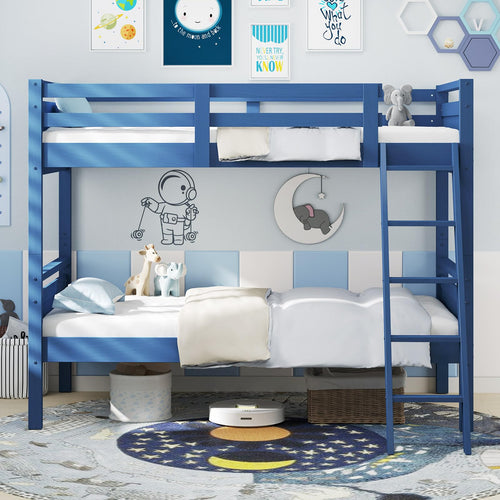 Twin Over Twin Bunk Bed with Ladder & Safety Guardrails