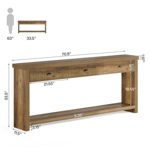 70.9" Extra Long Console Table with 3 Drawers & Open Shelves