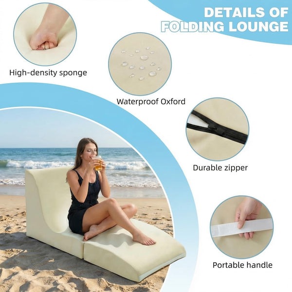 Foldable Outdoor Lounge Chair – Waterproof Bean Bag Chaise with Lumbar Support