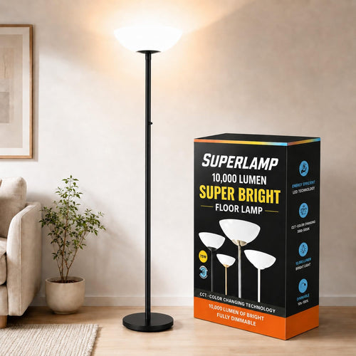 LED Floor Lamp – 10000 Lumen, Dimmable, 5 Color Temperatures