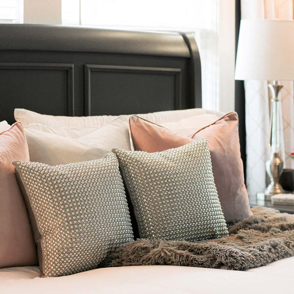 Decorative Throw Pillow with Pearl & Rhinestone Embellishment