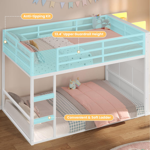 Twin Over Twin Bunk Bed with Storage Drawers & LED Lights