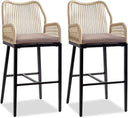 Outdoor Wicker Bar Stools Set of 2 with Cushions & Backrest