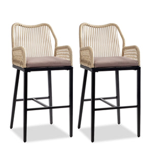 Outdoor Wicker Bar Stools Set of 2 with Cushions & Backrest