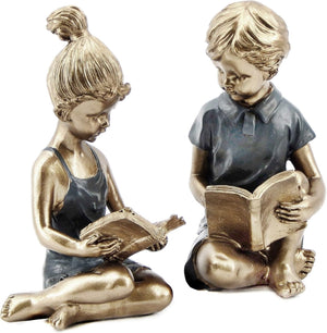 Boy Girl Reading Scholar Decorative Bookends 8 Inch