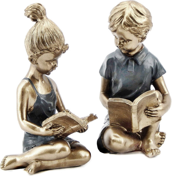 Boy Girl Reading Scholar Decorative Bookends 8 Inch