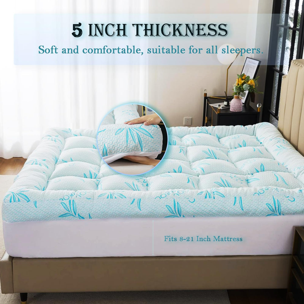 Memory Foam Mattress Topper – Bamboo Viscose Cooling, Twin, Full, Queen, King