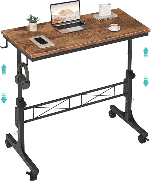Adjustable Height Rolling Laptop Desk with Wheels