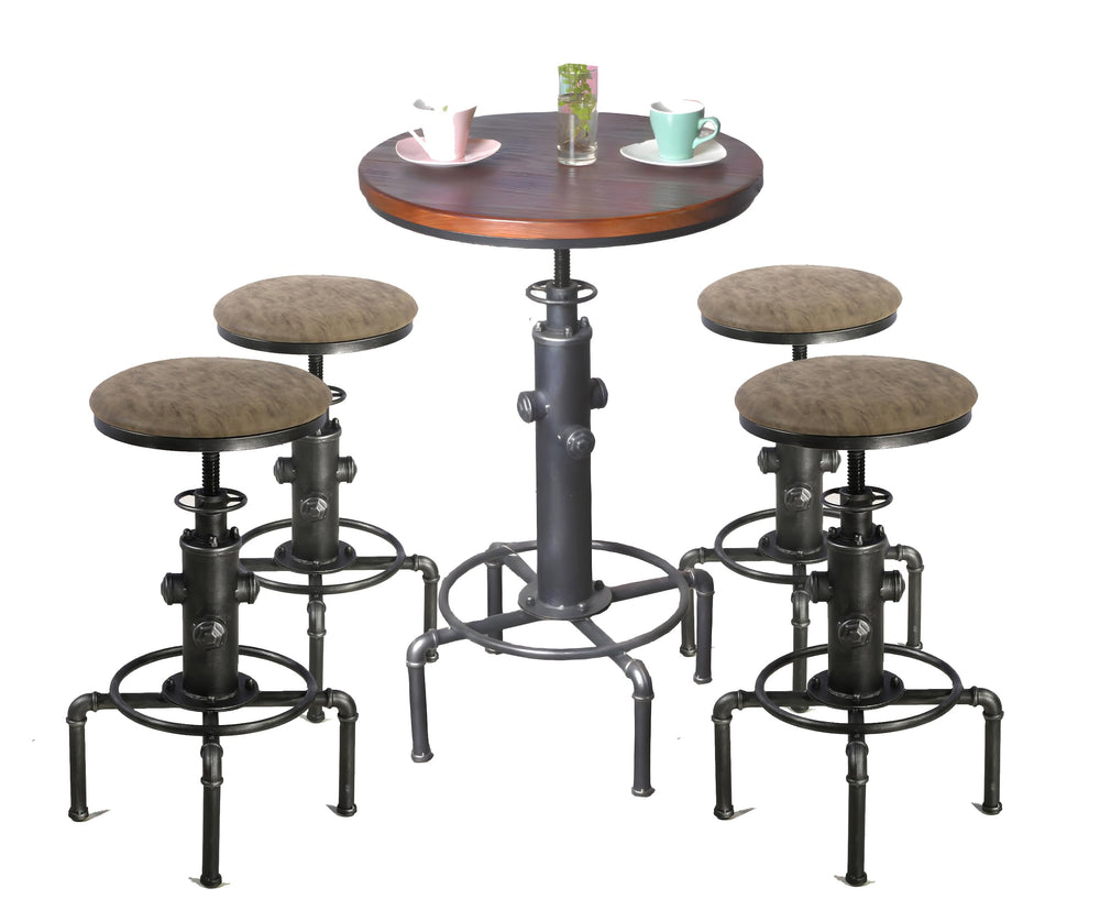5-Piece Industrial Pub Bar Table & Stool Set