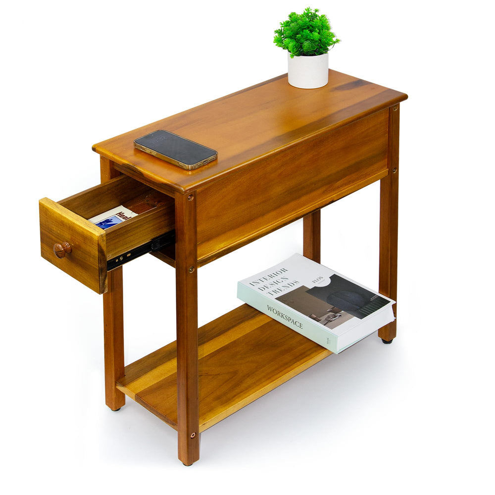 Narrow End Table with Drawer and Shelf