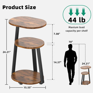 Oval End Table with Metal Frame & 3-Tier Storage