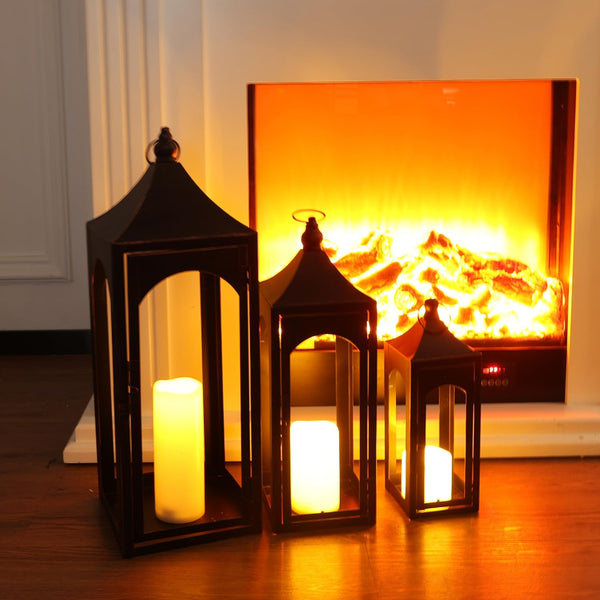 Metal Lanterns Set of 3 with LED Candles – Indoor & Outdoor Candle Holders