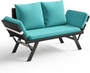 Outdoor Convertible Wicker Loveseat with Adjustable Armrests & Cushions