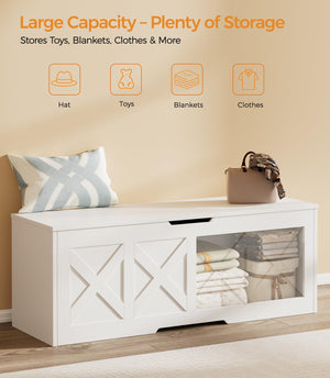 Extra-Large Wooden Storage Chest with Safety Hinge – Farmhouse Entryway Bench