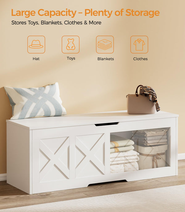 Extra-Large Wooden Storage Chest with Safety Hinge – Farmhouse Entryway Bench