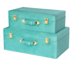 Velvet Storage Trunks Set of 2 with Gold Hardware Accents