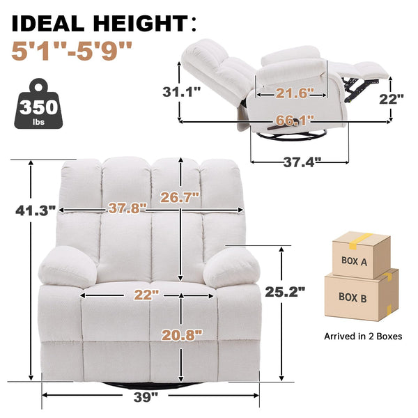 Oversized 360° Swivel Glider Recliner Chair