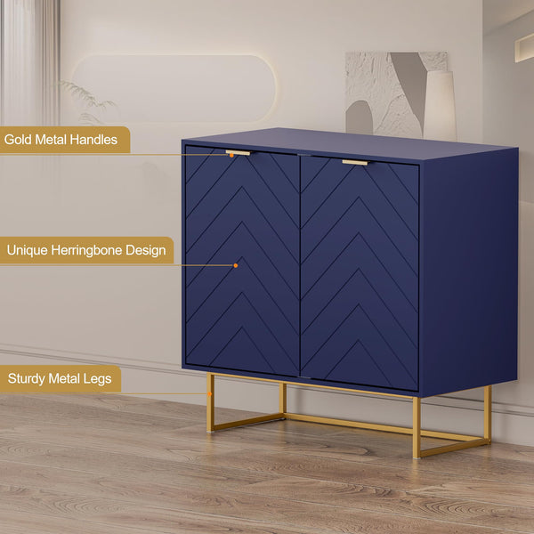 Herringbone Sideboard Buffet Cabinet with Storage – Navy Blue