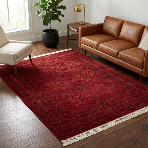Red Black Traditional Tekke Area Rug 5x8