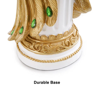Decorative Peacock Statue – Resin Art Deco Sculpture (White & Gold)