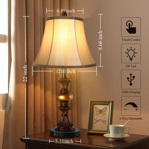 Touch Control Dimmable Table Lamp Set of 2 with USB Ports