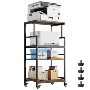 4-Tier Printer Stand with Wheels and Adjustable Shelves