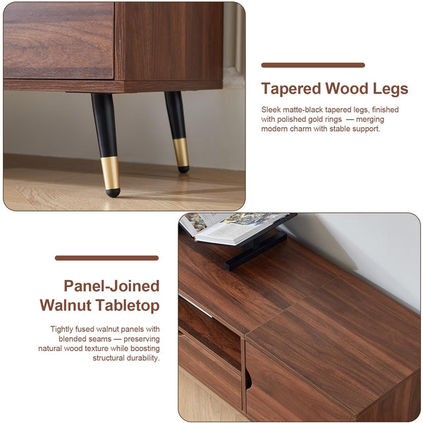 Mid-Century Modern TV Stand for 85 Inch TVs – Walnut Wood Media Console
