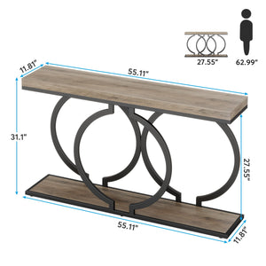 55-Inch Industrial Console Table with Geometric Metal Frame
