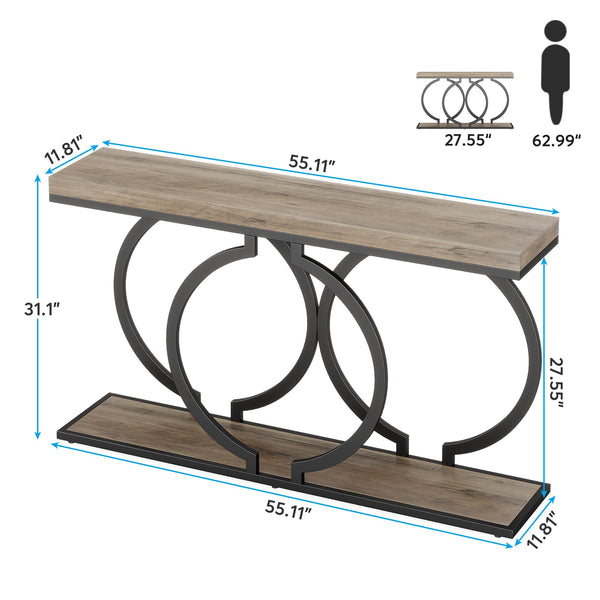 55-Inch Industrial Console Table with Geometric Metal Frame