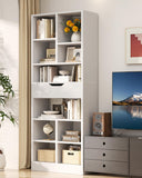 8-Tier Tall Narrow Bookshelf with Drawer