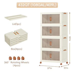 648Qt Extra Large Collapsible Storage Bins with Lids, Wheels & Doors – 6 Pack