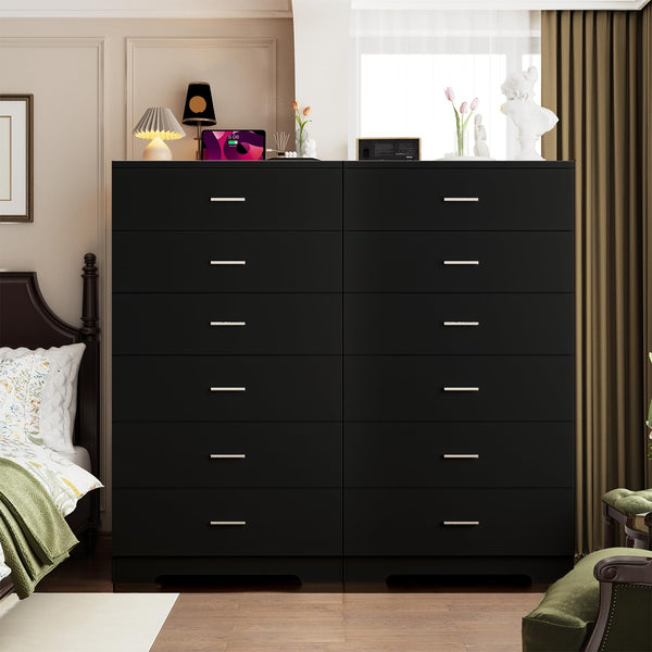6-Drawer Tall Dresser with Charging Station & Metal Handles