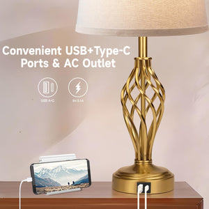 Touch Bedside Table Lamps Set of 2 with USB Charging Ports