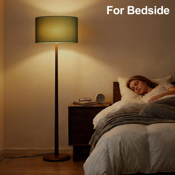 61" Rustic Walnut Wood Floor Lamp with Linen Shade