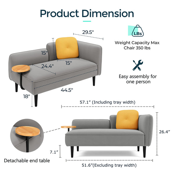 57" 2-Seater Loveseat Sofa with Storage and Removable Tray