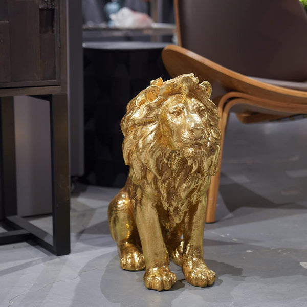 Gold Lion Head Statue – Large Resin Sculpture for Home Decor