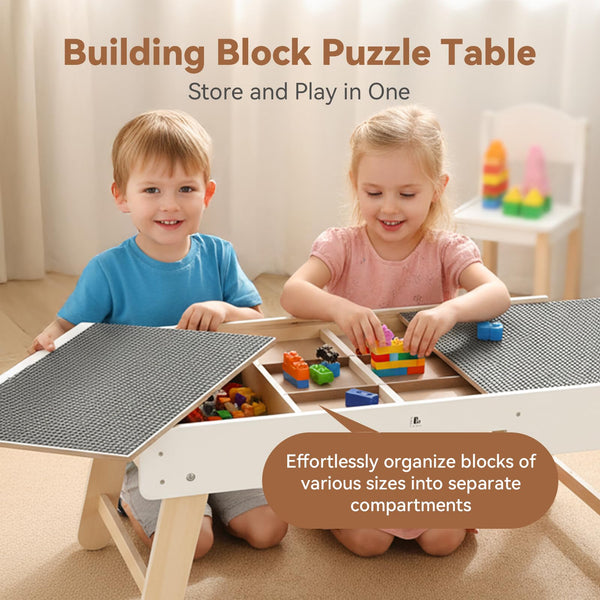 3-in-1 Wooden Kids Activity Table with Building Board & Storage