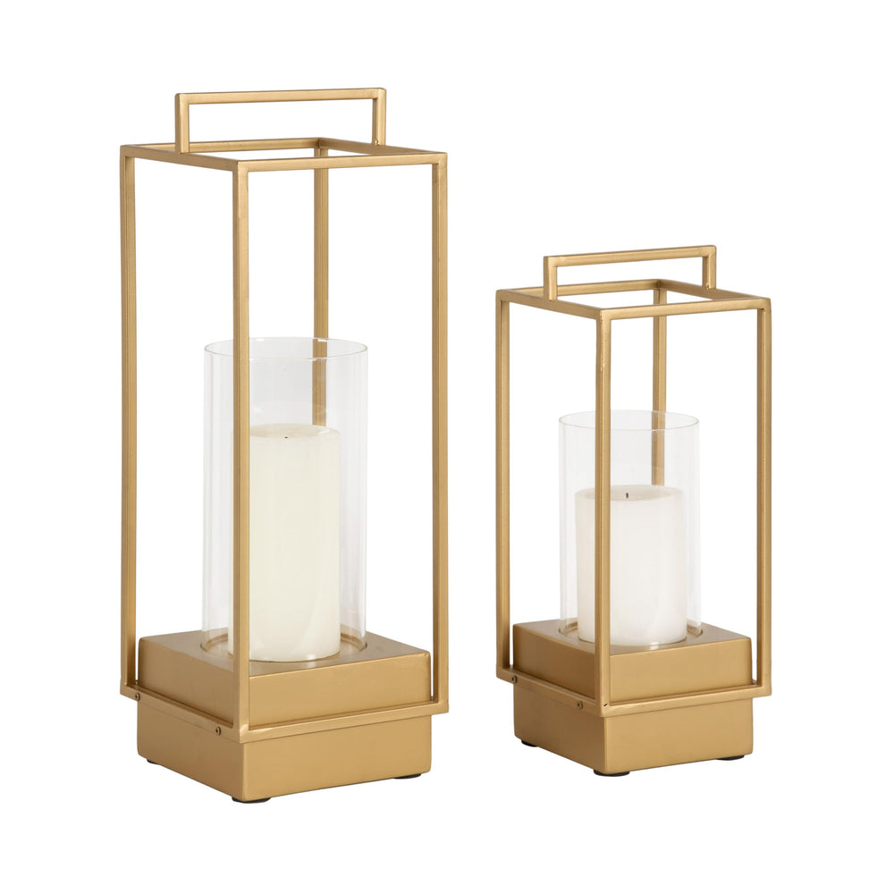 Two-Piece Lantern Candle Holder Set with Glass Cylinders