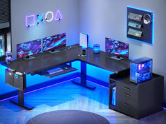 L-Shaped Electric Standing Desk with File Cabinet & Storage
