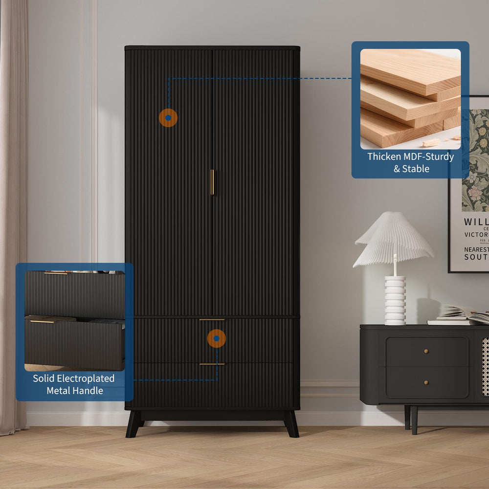 71" Wardrobe Armoire with Drawers, Doors & Adjustable Shelves