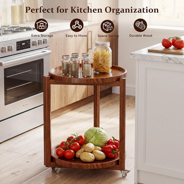 Round Side Table with Wheels & Storage Shelf