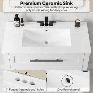36" Freestanding Bathroom Vanity with Ceramic Sink