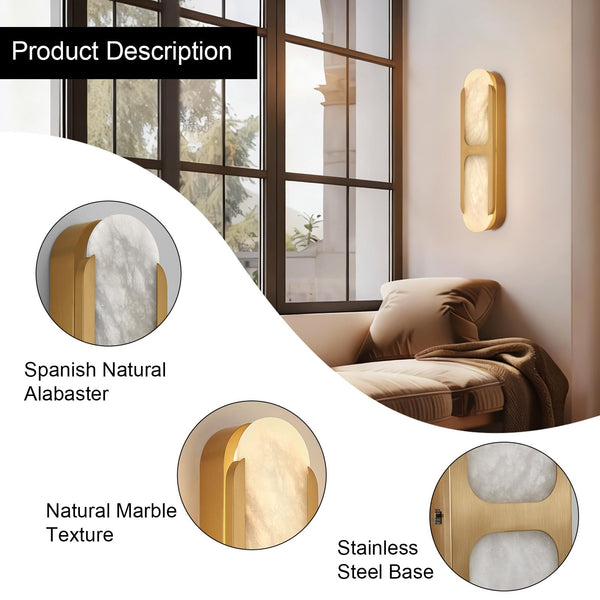 Alabaster Wall Sconce Dimmable LED – Gold Marble Indoor Wall Light